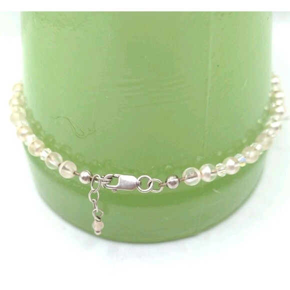 Vtg 925 Sterling Silver Clasp Faux Pearl & AB Aurora Borealis Facetted Bead 8" - Picture 6 of 11